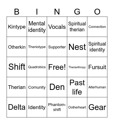 Alterhuman/furry bingo Card