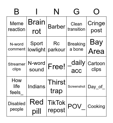 Insta reels bingo Card