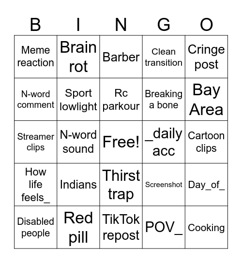 Insta reels bingo Card