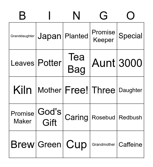 Spring Tea Bingo Card