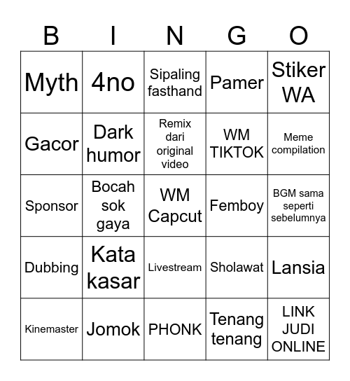 Bingo Short Indo Bingo Card