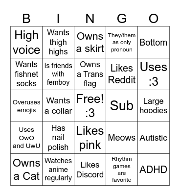 FEMBOY BINGO Card