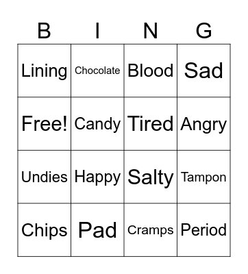 Period Bingo Card