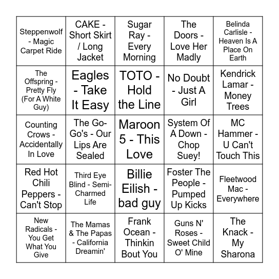 Best of California Bingo Card