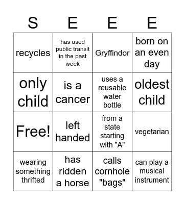 Find someone who fits category Bingo Card
