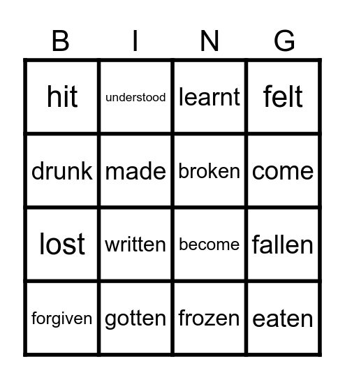 PAST PARTICIPLE Bingo Card