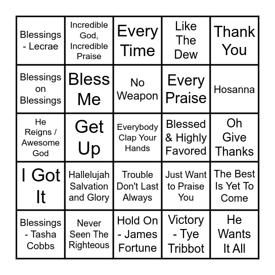 Vibe Bingo Gospel Edition Bingo Card