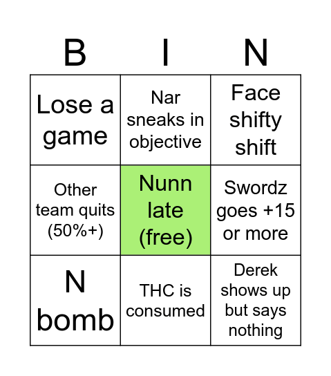 CT Bingo Card