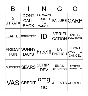 Untitled bingo thing Bingo Card