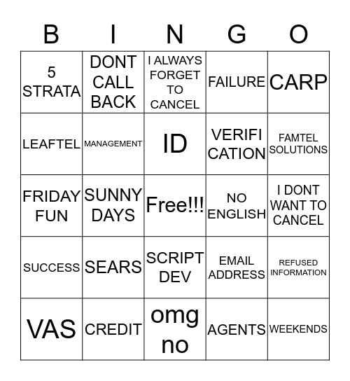 Untitled bingo thing Bingo Card