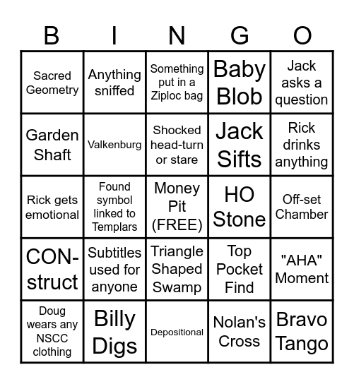 Curse of Oak Island Bingo Card