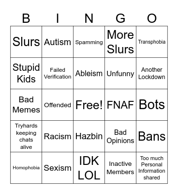 Tylerland264 Discord Server Bingo Card