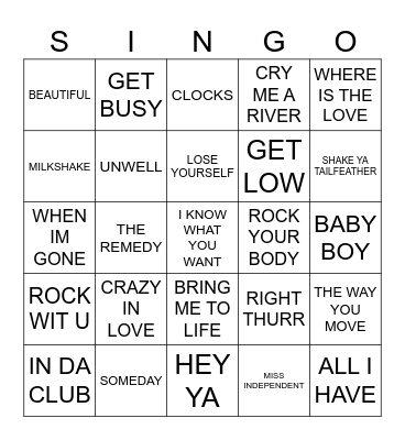 915 POP HITS 2003 Bingo Card