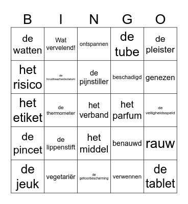gezondheid Bingo Card