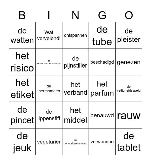 gezondheid Bingo Card