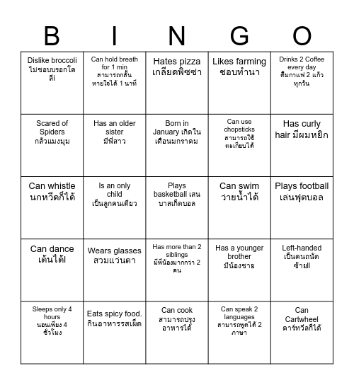 Human Bingo Card