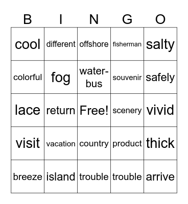Lesson 1 Bingo Card