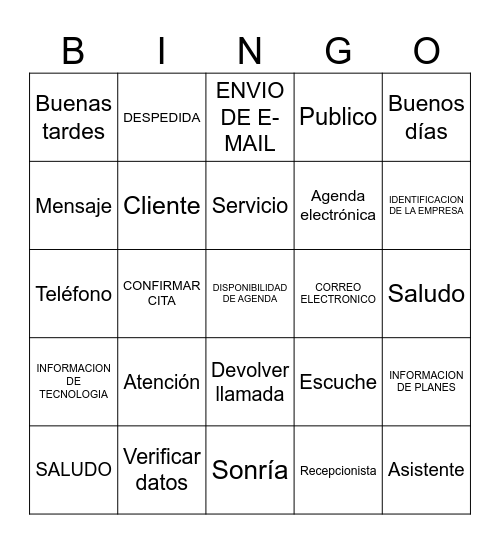 BINGO SERVICIO AL CLIENTE Bingo Card