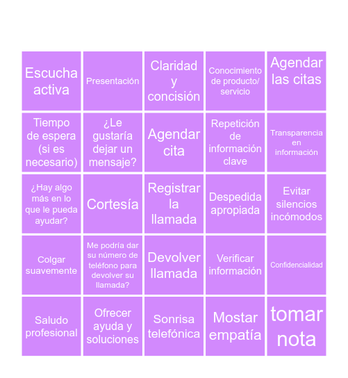 BINGO SERVICIO AL CLIENTE Bingo Card