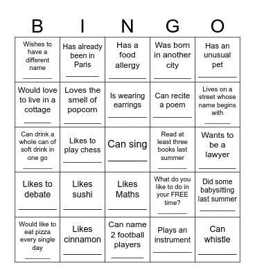 Icebreaker Bingo - Find Someone Who .... Bingo Card