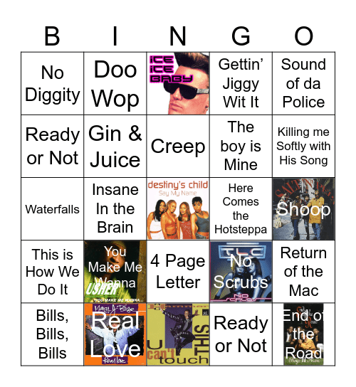 90s Hip Hop & R&B Songs Bingo Card