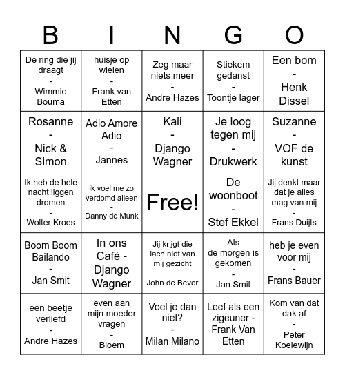 muziek Bingo Card