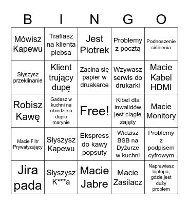 WSD BINGO wersja 2 Bingo Card