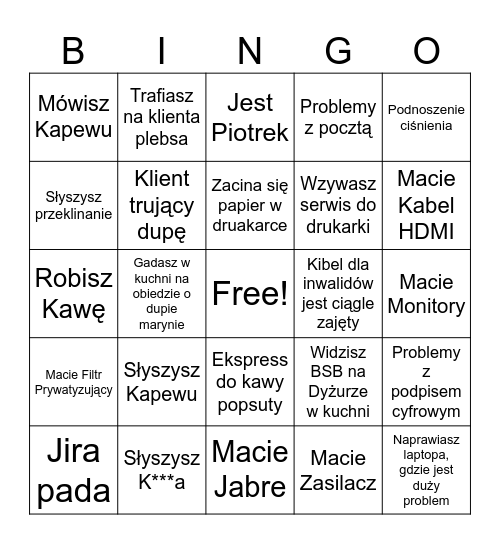 WSD BINGO wersja 2 Bingo Card