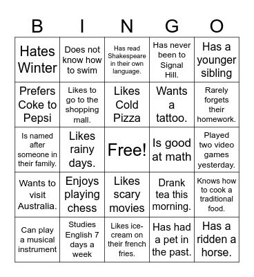 Untitled Bingo Card