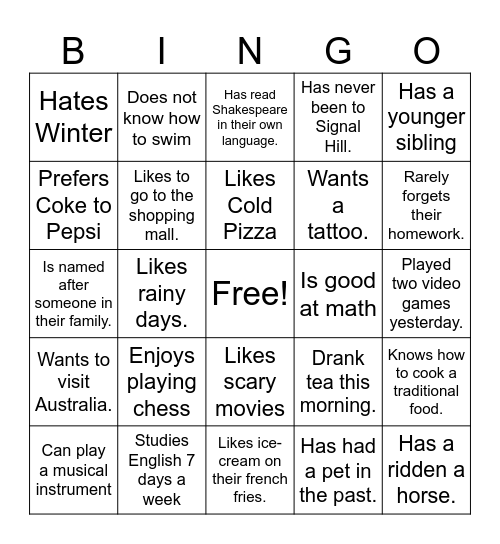 Untitled Bingo Card