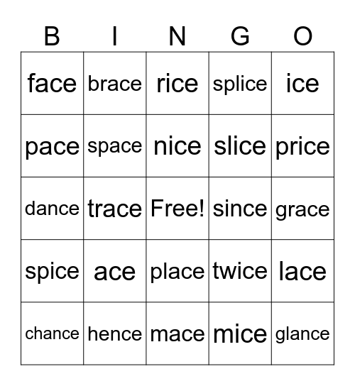 Lesson 60: _ce /s/ Bingo Card