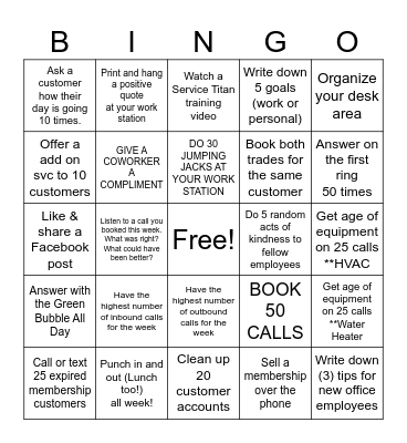 Call Center Bingo Card