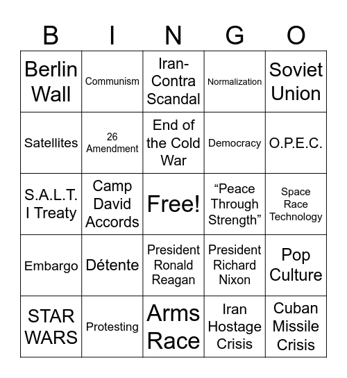 Cold War Review Bingo Card