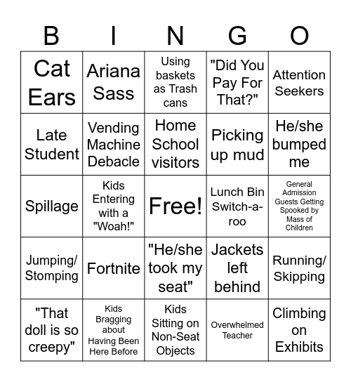 Bad Field Trip Bingo Card