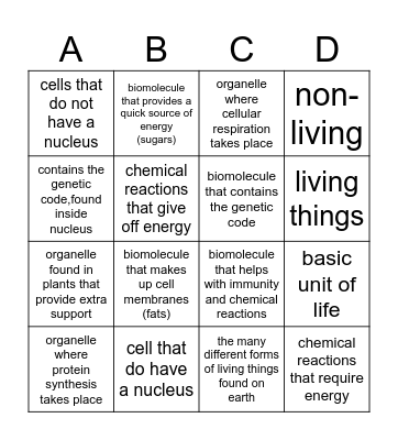 Cell Biology & Biochemistry Bingo Card
