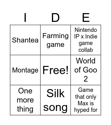 Nin Bingo Card