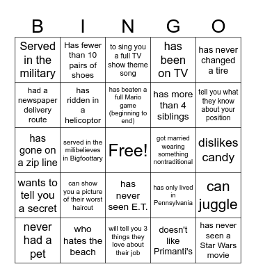 Find Someone Who Bingo Card