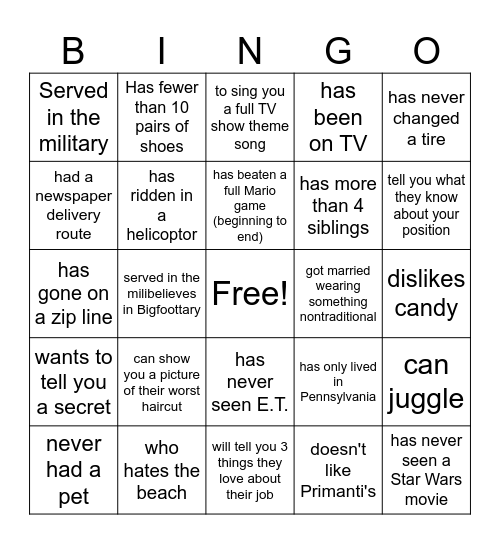 Find Someone Who Bingo Card