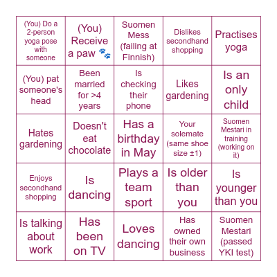 Your name: _____________ Bingo Card