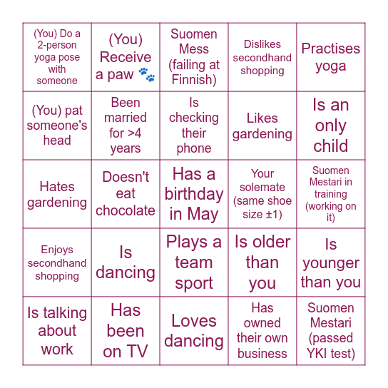 Your name: _____________ Bingo Card