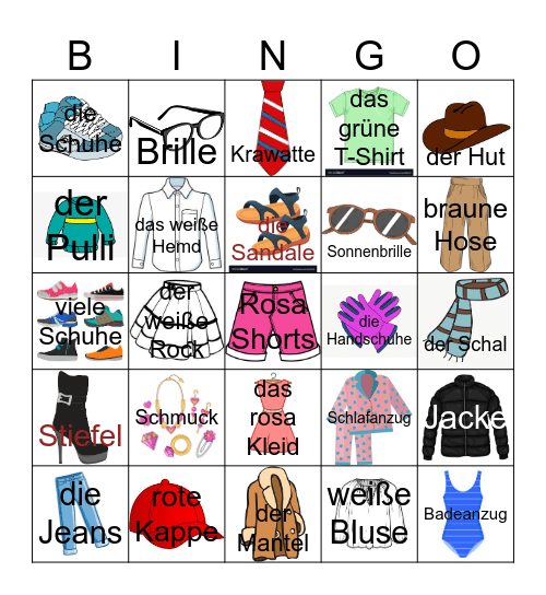 die Kleidung Bingo Card