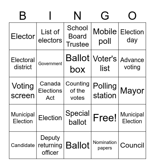 Municipal Election Bingo Card