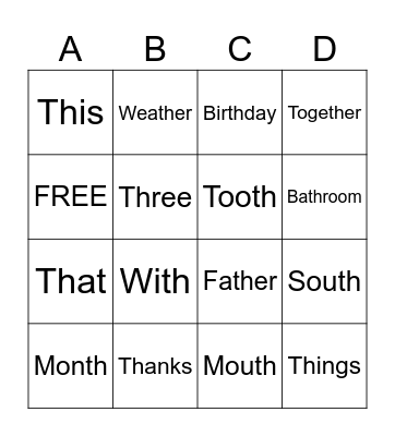 Pronunciation Bingo Card