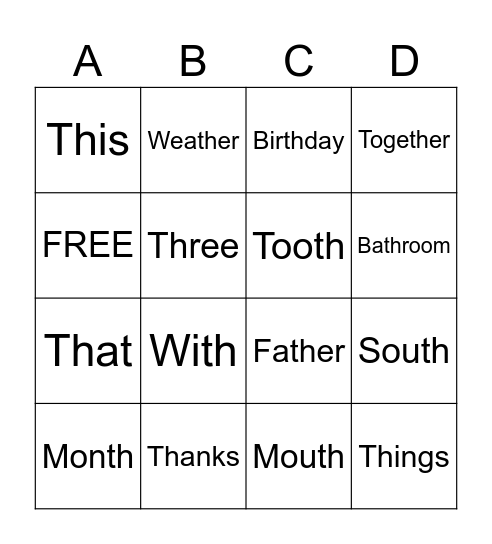 Pronunciation Bingo Card