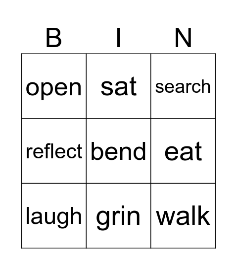 Verb Bingo Card