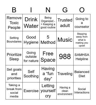 Wellness Bingo Card