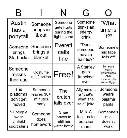 Newsies Bingo - Tech Week Edition Bingo Card