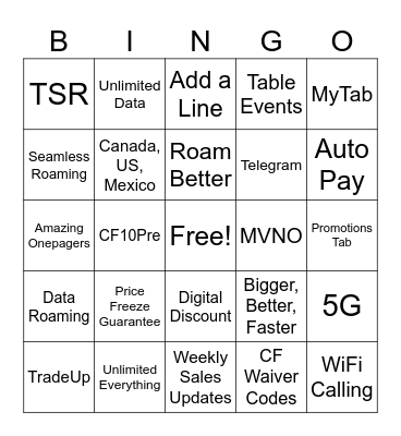 Freedom Mobile Bingo Card