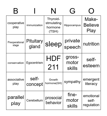 Early Childhood Development Bingo Card