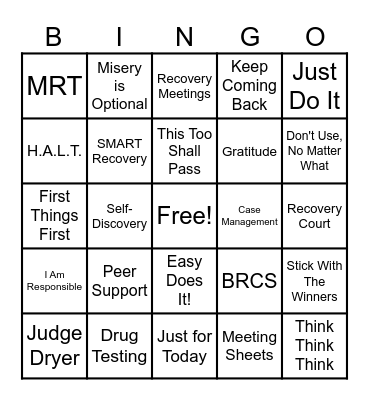 SAW Recovery Court Program Bingo Card